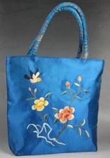 Chinese 100 Handmade Embroidery silk handbag: bird flower