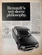1968 Renault 10 B&W Print Ad, Retro Car Memorabilia, Wet Cylinder Sleeves