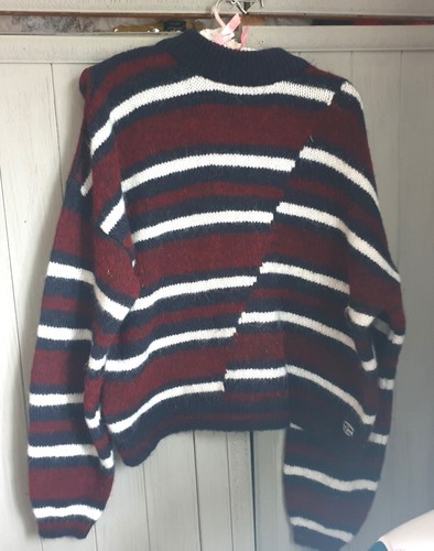 Superdry Wool Mix Jumper Sz 12 Oversized Stripe Blue Burgundy