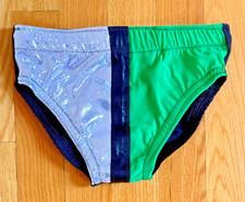 Pro Wrestling Trunks Green & Silver W Center Stripe & Black Back Sz 34-36 Medium