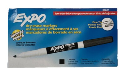  Low Odor Dry Erase Markers Fine Tip Black 12 Count Whiteboard Markers 