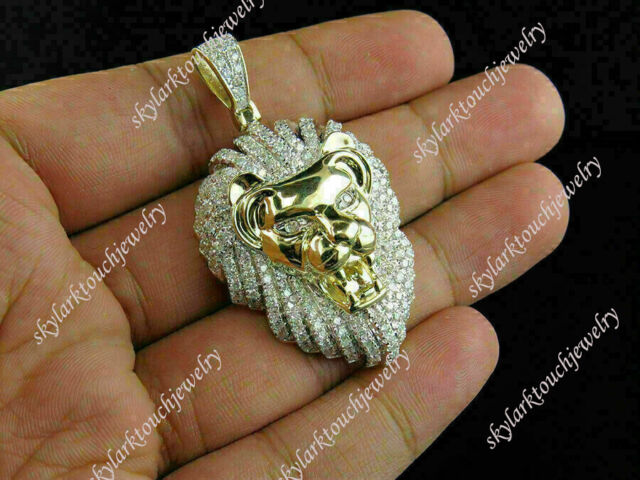 2Ct Simulated Diamond Lion Head Shape Pendant For Men"s 14K Yellow Gold Plated