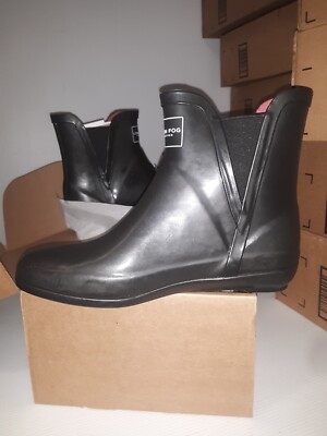 London Fog Piccadilly Rain Boots, Women's Sz 8M,black on black