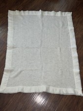 VTG 100 Acrylic Blanket Satin Trim Ivory Cream USA Baby Crib 35  X 46  