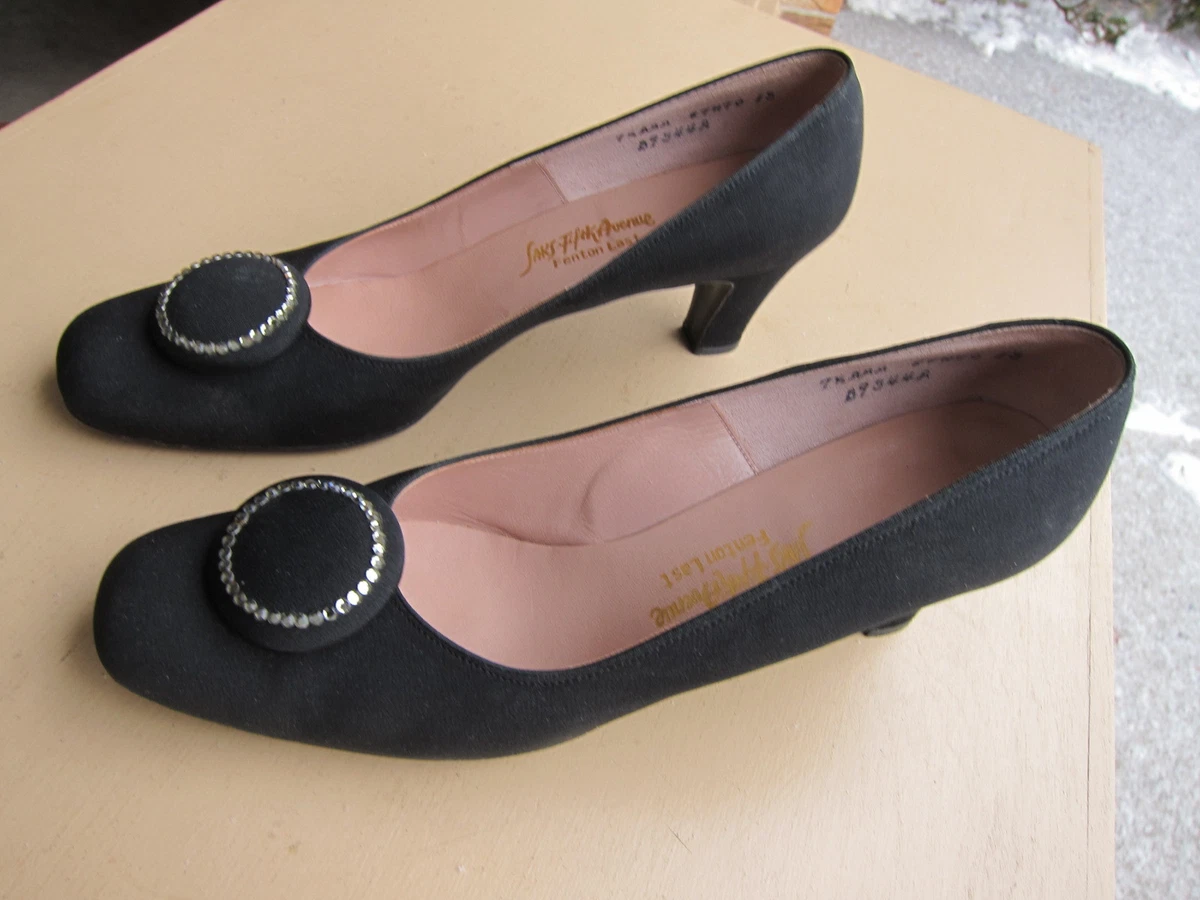 7 1 2 AAA BLACK SATIN SHOES MADE IN ITALY . SAKS FIFTH AVENUE