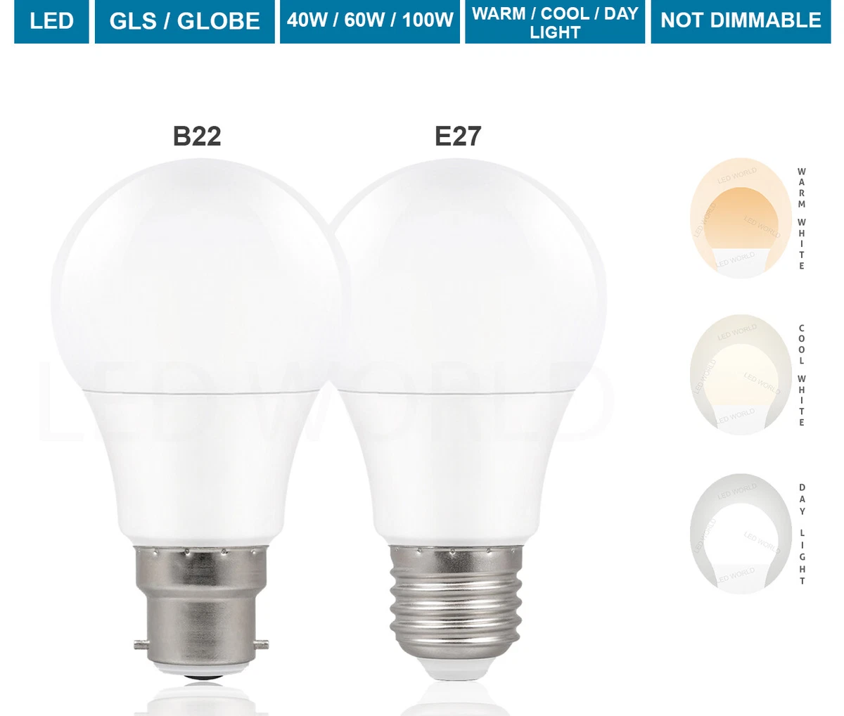 LED GLS Light Bulb Stardard Lamp 40W 60W 100W Warm Cool White B22 BC E27 ES A