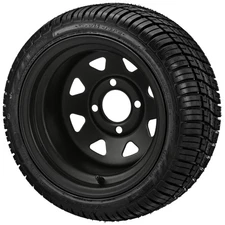 (4) Golf Cart 215/35R12 Deli Radial Tires on 12x7 8-Spoke Black Steel Wheels