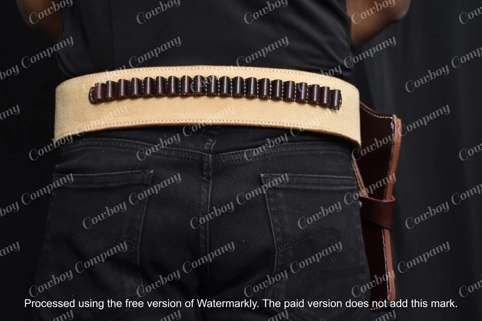 Gun Holster Belt Western Cowboy Leather Revolver Pistol Single Side.38.44.45 USA - Image 4 of 4
