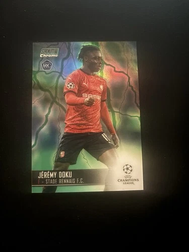 2020-21 Topps Stadium Club Chrome Jeremy Doku 22 Rookie Aqua Green Electric /150