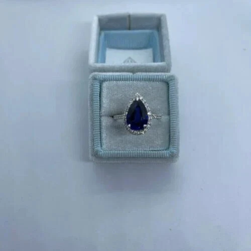 6.44 Ct Pear Cut Natural Sapphire & Diamond Wedding Ring 14k White Gold Size 7 - Image 4 of 4