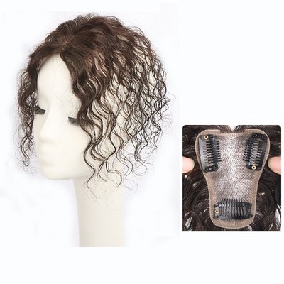 Short Fluffy Curly Wavy Clip In Human Hair Toppers For Thin Hair Top Replacement