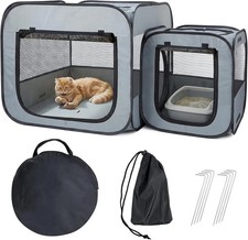 Portable Cat Playpen with Separate Areas, Foldable Cat Tent for Indoor and Outdo