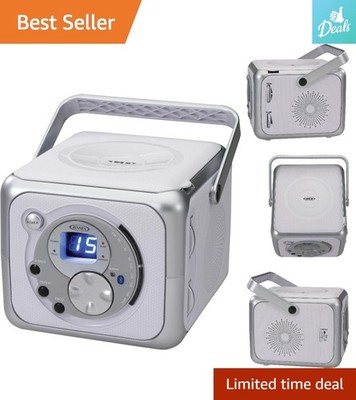 Sleek 2-Speaker Bluetooth Boombox with Bass Boost and CD Player - Silver Finish