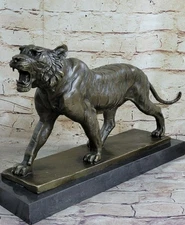 Hot Cast Art Deco African Tiger Bronze Sculpture Marble Base Wildlife Statue LRG