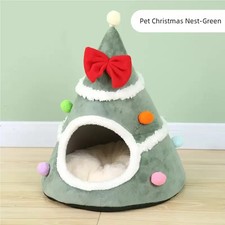 Christmas Pet Cat House Warm Bed Tent Washable Winter Cozy Dog Kennel