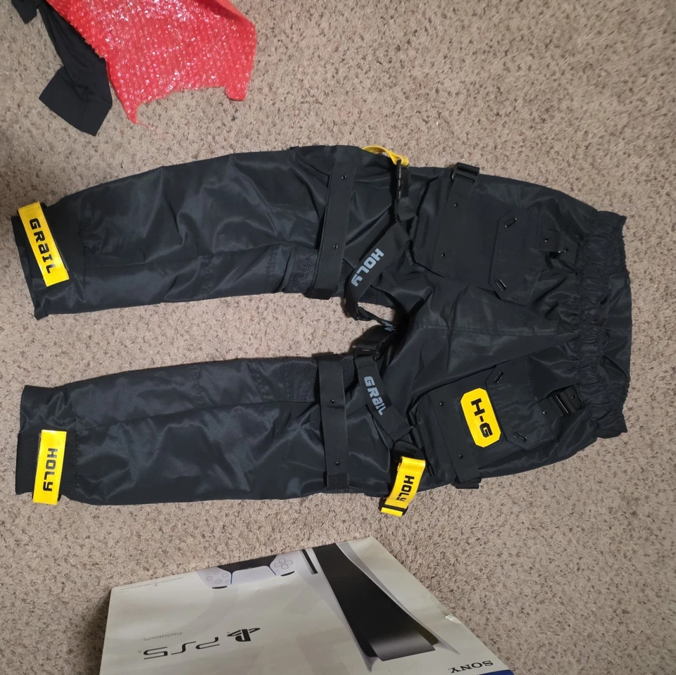 Men's Black/Yellow Streetwear Techwear Heavy Cargo Trouser Pants HGB.L.P04V2/YLW - Image 2 of 4