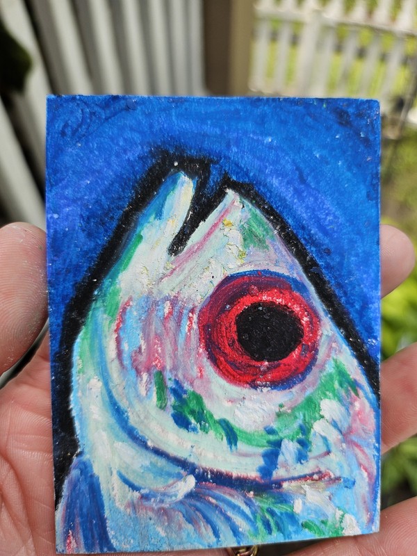 ACEO Abstract Fish Miniature Painting Animals Theme, Small, Unframed