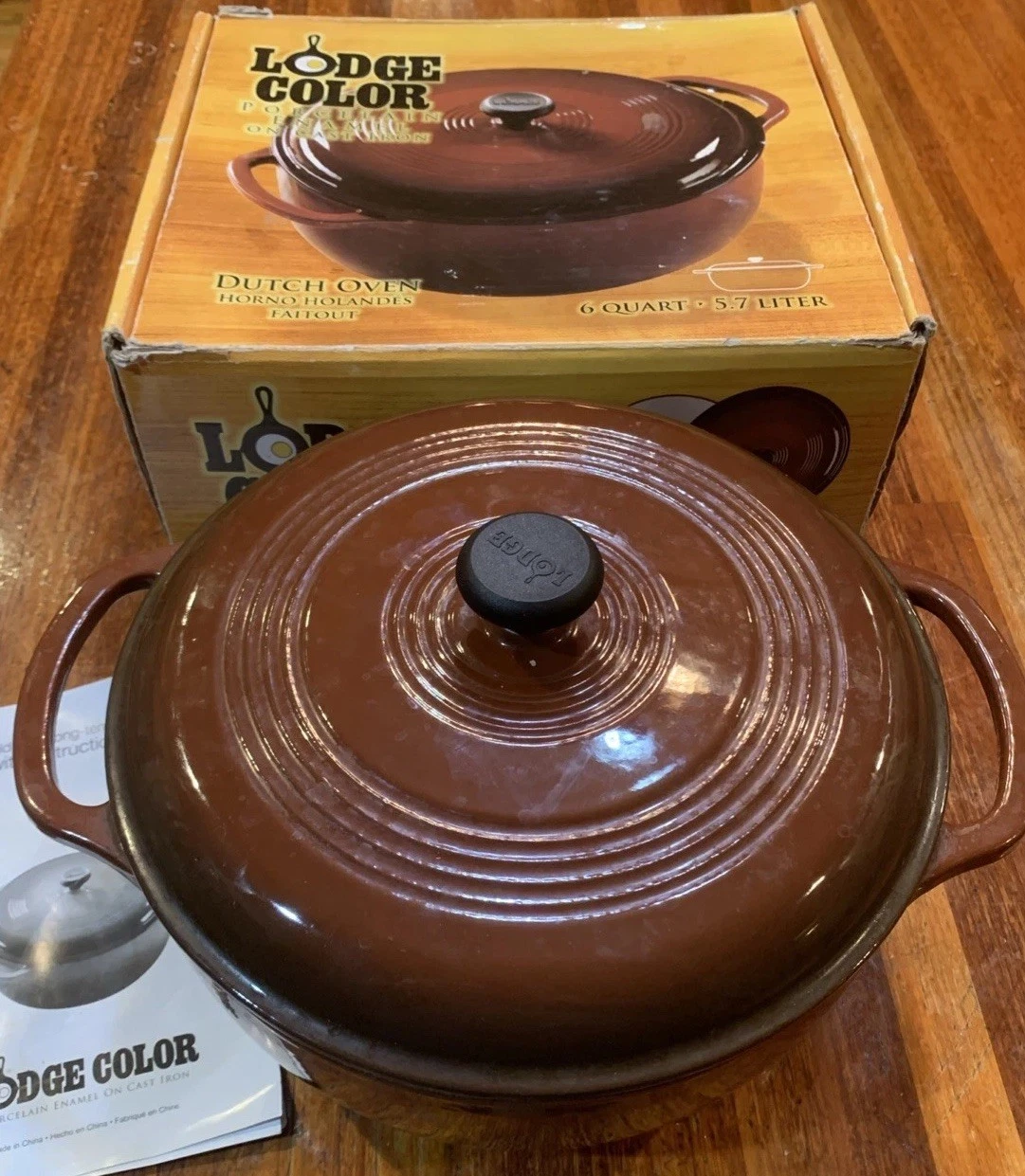 VTG Lodge Color Brown Ombré 6 Qt Enamel Cast Iron Dutch Oven Boxed Oven Safe
