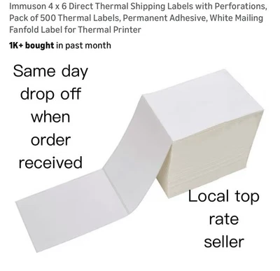 POLYSELL 4"x6" Fanfold Direct Thermal Shipping Labels for Zebra and Rollo 500 PCS