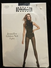 Wonderful Wolford JENNIFER GLITTER NET Tights BLACK SILVER L Large XL