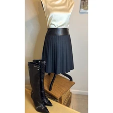 W BY WORTH Wool Blend Leather Upper Waist Pleated Skirt