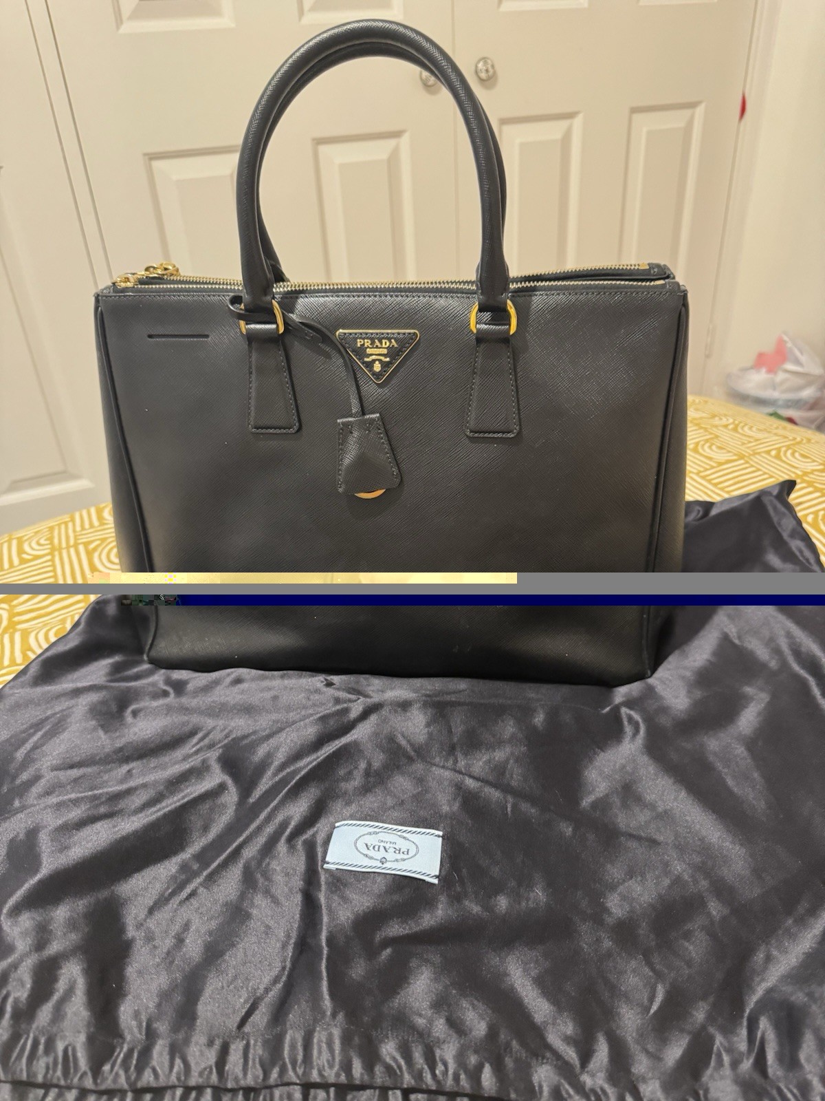 PRADA Galleria Gold Hardware Shoulder Bag Large Black Leather