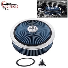 14x4 Round Blue Thru High Flow Washable Air Cleaner W Chrome Lid For Sbc Bbc