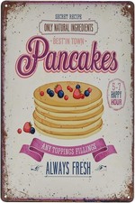 Vintage Tin Metal Sign Pancakes Fast Food Shop Decor Wall Decor 8x12