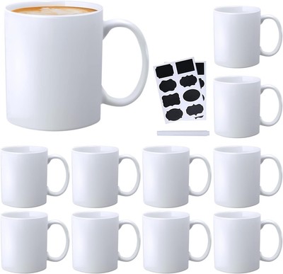 Ceramic Coffee Mug White Tea Mug Classic Drinking Cups W/ Handle 11 OZ Cups Set