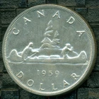 1959 Canada Queen Elizabeth II, Silver Dollar, High Grade, White Lustre   P17