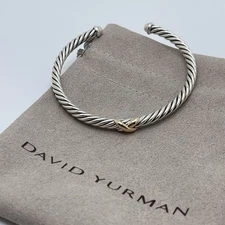 David Yurman Sterling Silver & 14k Gold X Station 4mm Cable Flex Bracelet