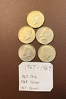 1967-1969 Kennedy Half Dollar 40% Silver Coins Lot Of 5