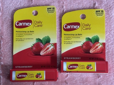 LOT OF 2 ~ Carmex Daily Care Moisturizing Lip Balm with SPF 15 ~ Strawberry NEW