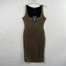 Pretty Little Thing Mini Dress size 4 Bodycon Gold Glitter Clubwear Party