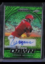 2025 Leaf Conner Weigman /5 AUTO Rookie Football Card New Dawn Green Sparkle