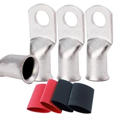 TKDMR 4pcs 1/0 Awg-3/8 Ring Marine Grade Copper Wire Lugs,with 31 Heat Shrink...