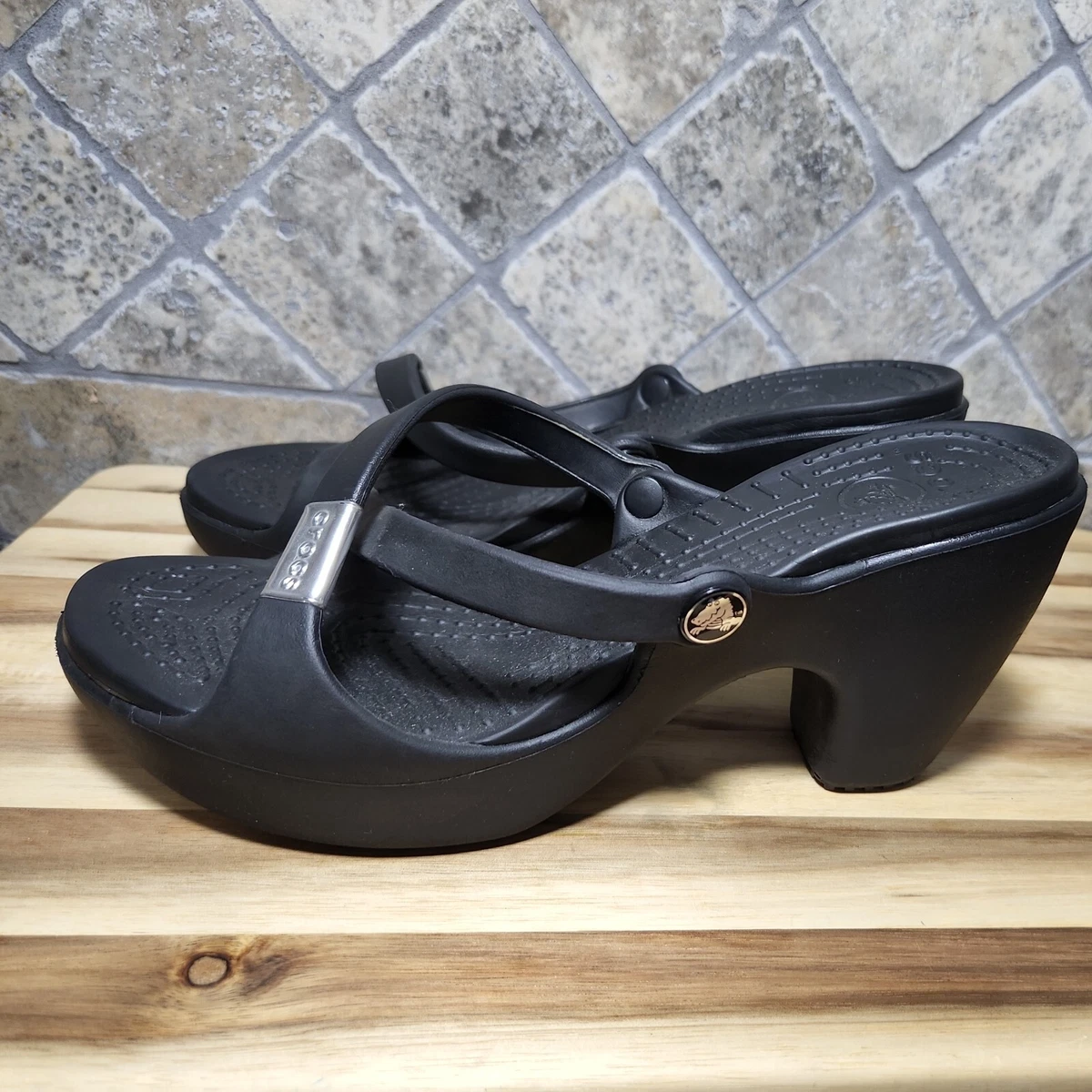 Crocs Women's Black Heeled Sandals Size 9 US Strappy Shoes