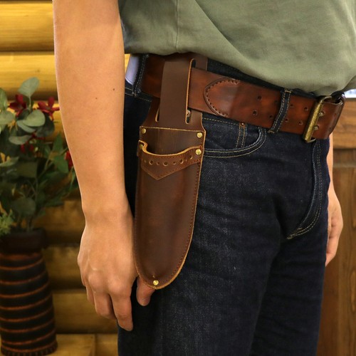 TOURBON Leather Garden Shear Sheath Belt 2 Pocket Tool Pruning Scissors Holster - Picture 3 of 24