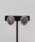 Vintage Whiting Davis Earrings Clip On Silver Purple Rhinestone Costume Jewelry