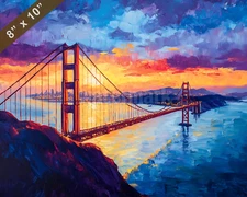 Golden Gate Bridge at sunset oil painting 8x10 Print