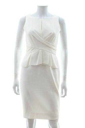 Robe De Soirée Nicole Miller TARYN - Taille 12, Dos Découpé, Crêpe De Chine, Ivoire Antique Avec Strass