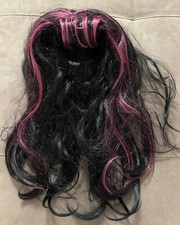 Halloween Monster High Draculaura Wig Long Black Hair Wig Pink Bangs Highlights