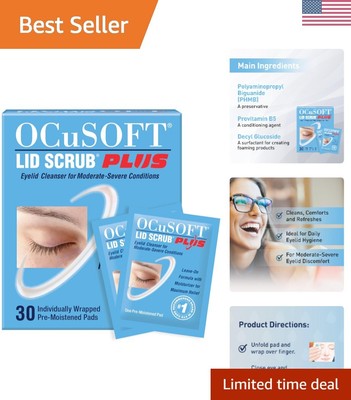 Lid Scrub PLUS: Natural Moisturizing Eyelid Wipes for Sensitive Skin   30 Count