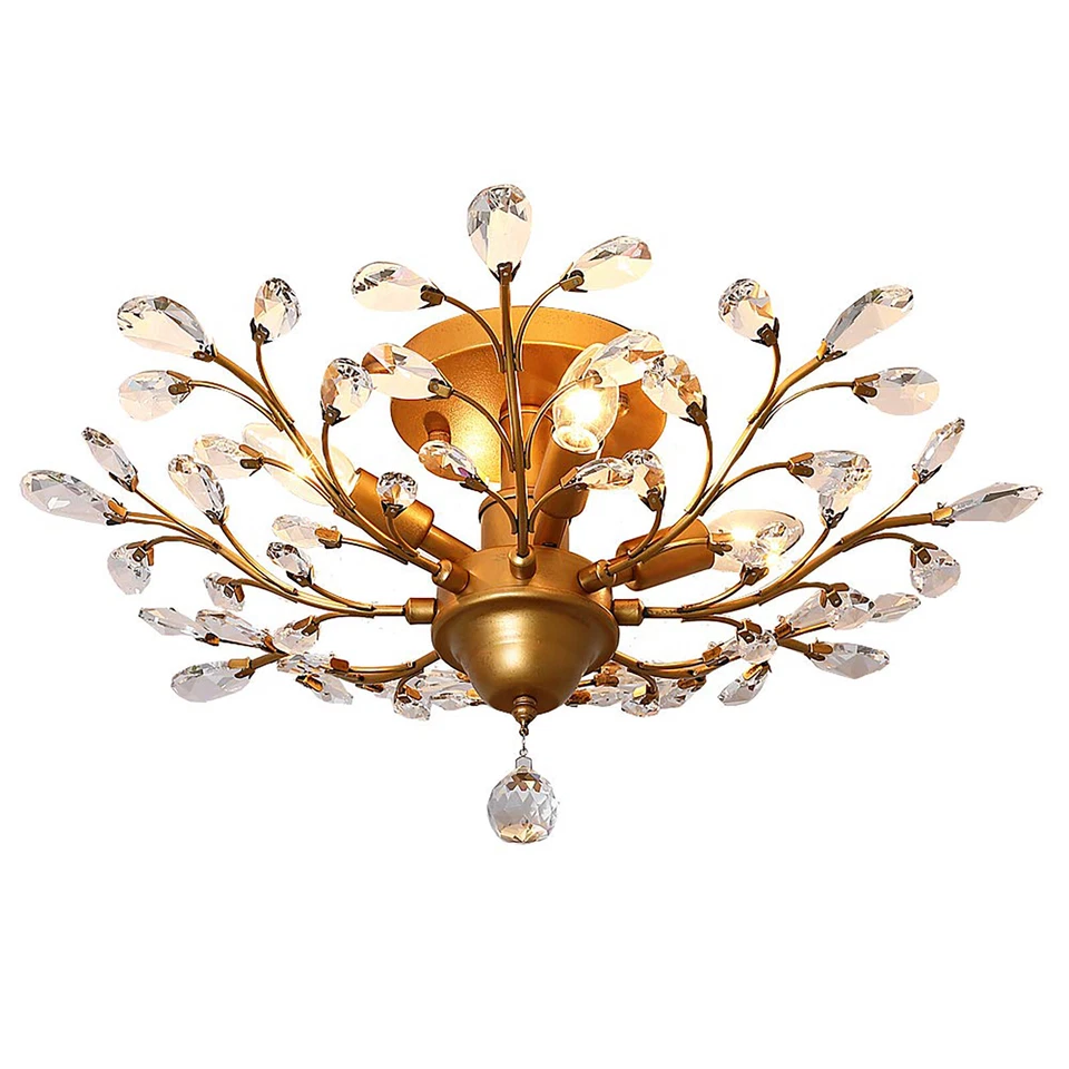 Gold K9 Chandeliers Crystal Ceiling Light Vintage 4-Lights Pendant Lamp Bedroom - Image 4 of 4