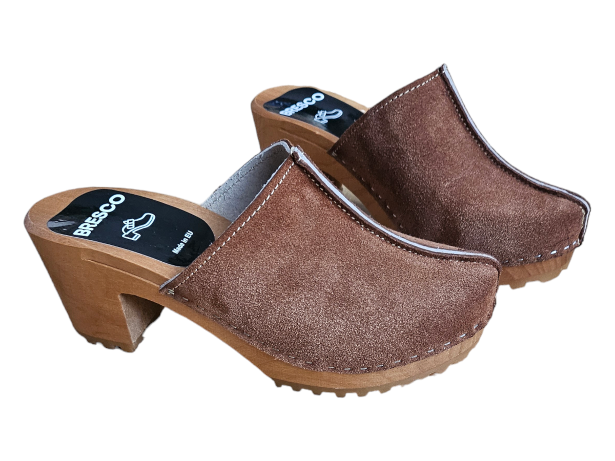 Brown Closed Toe Wooden Clogs High Heel Swedish Wooden Clogs Of
