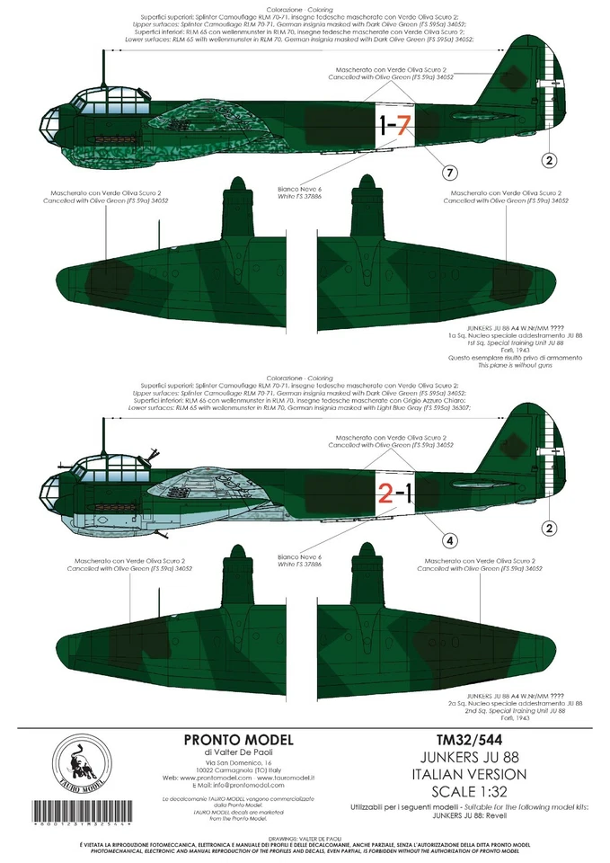 TAURO MODEL TM32/544 JUNKERS JU 88 ITALIANO - REGIA AERONAUTICA SCALA 1:32 - Immagine 2 di 3