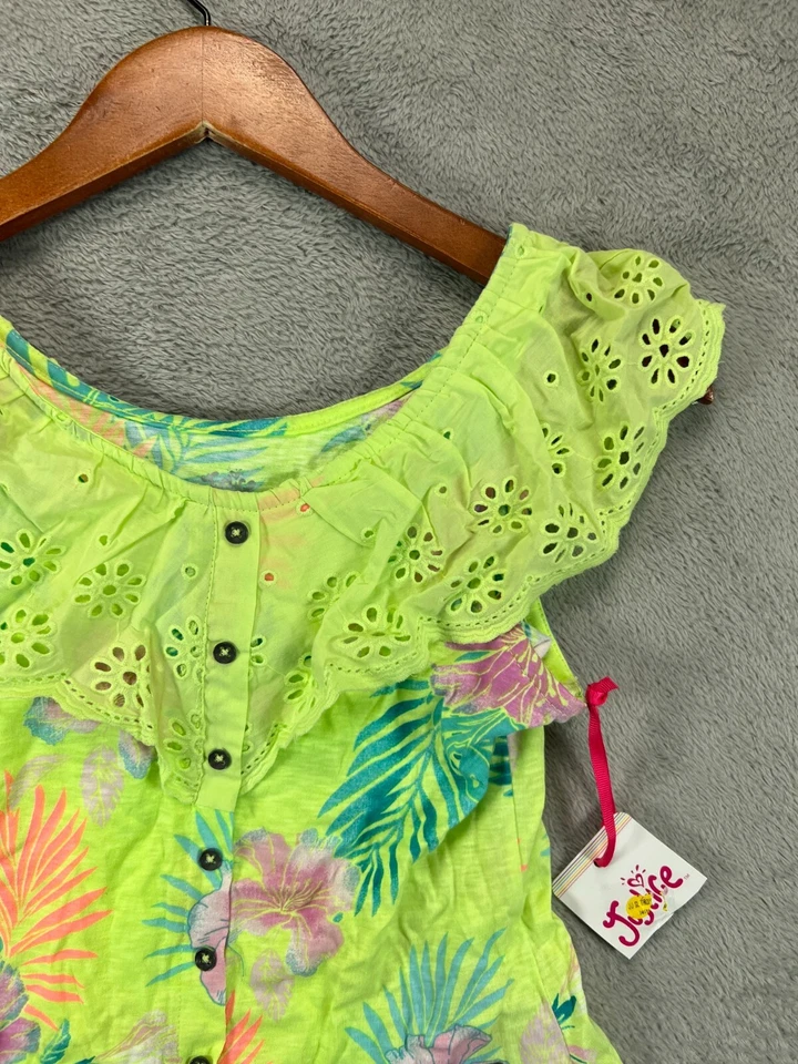 NWT Justice Small Top Small Girl 7/8 Hawaiian Green Floral Eyelet Collar Flutter - Image 4 of 4