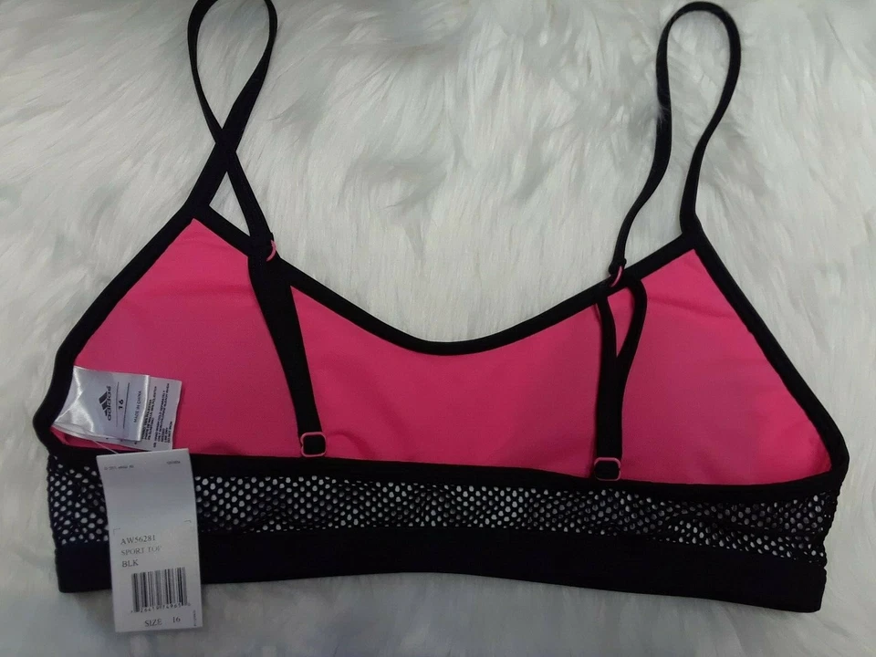Sujetador deportivo ADIDAS con almohadillas extraíbles, NEGRO Y ROSA INTENSO talla 16 *Nuevo con etiquetas Foto 2 de 3