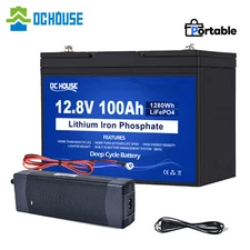 12V 100Ah LiFePO4 Lithium Battery Deep Cycle w/100A for Solar RV Off-grid Power