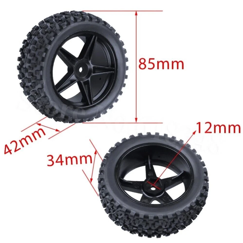 Front Rear Tires Wheels w/Wheel Hex for Tamiya Super HotShot/Boomerang/BIGWIG - Image 3 of 4
